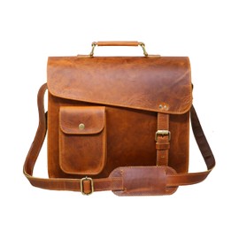 Jaald 13" leather messenger bag laptop case office briefcase gift for men computer distressed shoulder bag