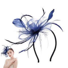 Navy Fascinators for Weddings,Fascinator Women,Blue Flower Wedding Headband Feather Flapper,Bridal Headdress Headpieces,Mini Top Hair Clips for Evening Party Prom Ladies Retro Elegant Clip Accessories