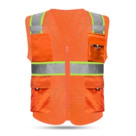 HYCOPROT High Visibility Mesh Safety Reflective Vest with Pockets and Zipper, Meets ANSI/ISEA Standards