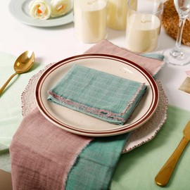 10 Pack Cloth Napkin Double-Layer 100% Cotton Table Dinner Napkins AB Surface Washable & Reusable Cloth with Elegant Fringe for Everyday Use, Home Decor, Family Event Parties(Pink-Blue)