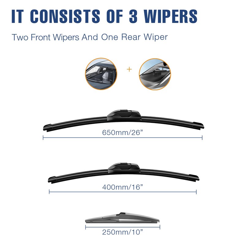 3 Wipers 26"/16"/10" Windshield Wiper Blades Replacement for Toyota Rav4