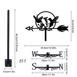 SUPERDANT Hummingbird Weather Vane Wrought Iron Wind Vane Flowers Garden Weathervane Wind Direction Indicator for Outdoor Roof Yard Decoration