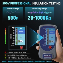 M500 Megohmmeter, Compatible with Supco Electronic Megohmmeter, 500 Volts Megohmmeter, M500 Insulation Tester Measures Up to 1000 Megohms, Ideal for HVAC Compressor Tester and Home Improvement Use