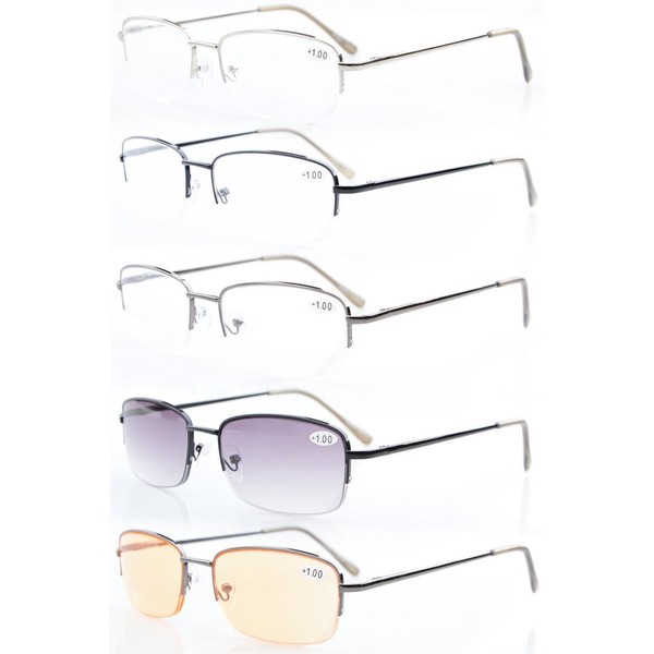 5-Pack Eyekepper Metal Half-Rim Spring Hinges Reading Glasses Include Computer