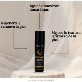 Nuestra Tierra Cosmética Retinol Stick Contorno de Ojos, con Q10, Astaxantina y Bakuchiol, 5g, Uso Nocturno