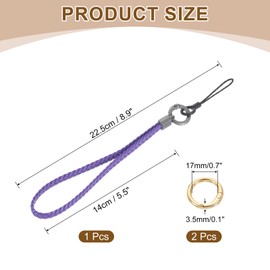 sourcing map Woven Wristlet Lanyard, 5.5" Leather Handmade Prevent Drop Keychain Strap for Clutch Cellphone Keychain Wallet Purse Accessories, Light Purple