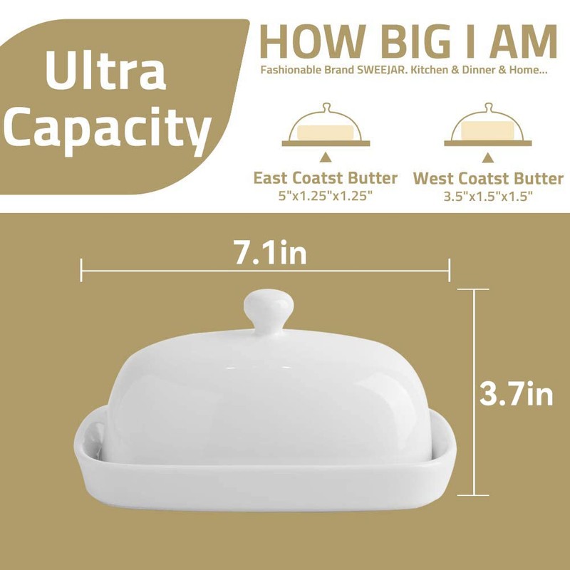 Sweejar Ceramics Butter Dish with Lid, Butter Keeper Container, East/West