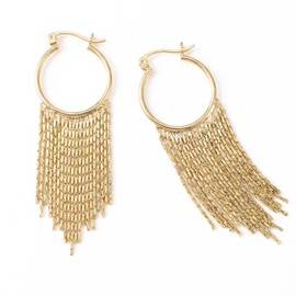 Gold Fringe Earrings for Women - Lightweight Statement Dangle Earrings with Stainless Steel Post, High Polish Long Tassel Drop Jewelry for Prom Wedding Party Bridesmaid Gift
