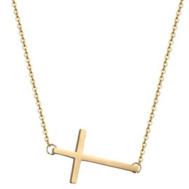 Q&D&S 14K Dainty sideways cross necklace for women Cute Faith Cross Necklace Sideways Cross pendant Necklace Everyday Jewelry (GOLD)