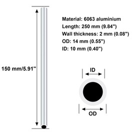 iMeistek 6063 Aluminum Tubes, 14mm OD, 10mm ID, 150mm Length, Seamless Straight Aluminum Round Tube for DIY Model, Industry (Pack of 3)