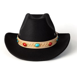 Zokunari Womens Floppy Hat Wide Band Dress Up Cowgirl Hat Black