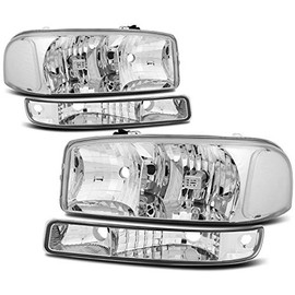 CCIYU Headlight Assembly 15850352 Chrome Housing Clear Reflector Clear Lens Headlamp For GMC Sierra 1500 1999-2006,For GMC Yukon XL 1500/2500 2000-2006