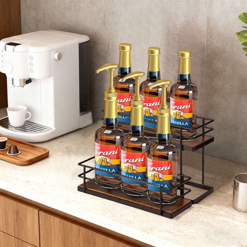 EFYSE Coffee Syrup Organizer Rack, 2 Tier Syrup Holder for