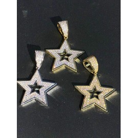 HarlemBling Solid 925 Sterling Silver - Men's Women's Hip Hop Star Pendant - Fully Iced Small/Medium Size (Gold Finish)