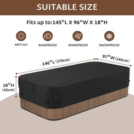iBirdie Outdoor Waterproof Hot Tub Swim SPA Cover 146 x 97 inch fit 8 x 12 ft, 144 x 96, 142 x 92, 140 x 94, 800D Heavy Duty Weatherproof Rectangle Protectors Protective Rectangular Cover Cap