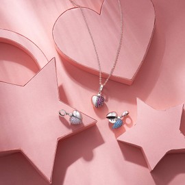 NINGAN “Only You” Blue Love Heart Dange Charm 925 Sterling Silver Pendant Beads fit Bracelets & Necklaces, Birthday Gift for Women