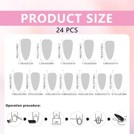 MOTIBACK 24pcs Press on Nails,Long Almond False Nails with French Tip (3D Bow Designs)