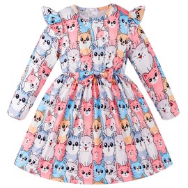Little Girls Cat Dress Baby Girl Long Sleeve A-line Cartoon Kitten Dresses Toddler Birthday Party Outfits Winter Clothes 2-3 Years/1694