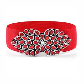 Bohend Crystal Flower Elastic Belt Wide Stretchy Belt Rhinestone Cinch Belt for Dress Vintage Waist Belt for Women and Women, d