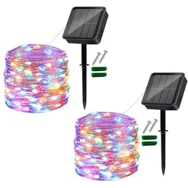 Useber Solar Lights Outdoor, 2x14M Total 240LED Garden Solar Lights Waterproof Silver Wire Outdoor Fairy Lights for Gazebo, Christmas Decorations,Home, Trees, Terrace, Weddings, Party (Colorful)