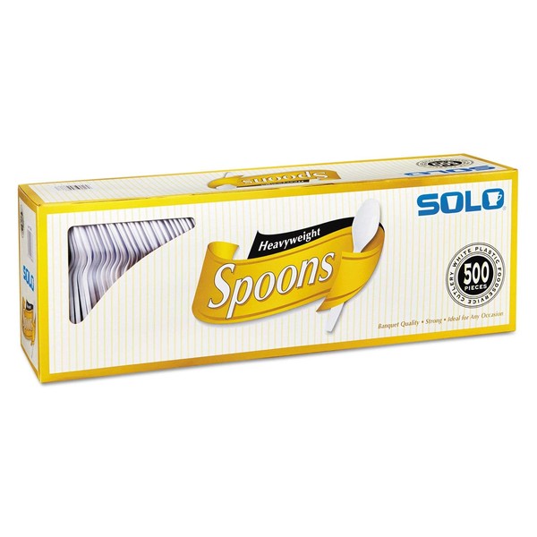 SOLO Cup Company Heavyweight Plastic Cutlery, Spoons, White, 6 in, 500/Carton