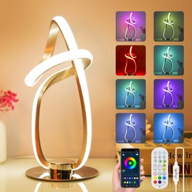Neoglint Modern Spiral RGB Table Lamp Color Changing Night Light Music Sync Ambient LED Nightstand Lamp Dimmable Bedroom Lamp APP Control Remote Control for Home Decor Living Room Bedroom Office