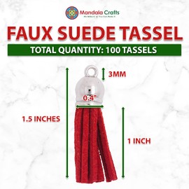 Mandala Crafts - 100 borlas de gamuza sintética roja a granel, suministros para hacer llaveros – Pequeñas borlas de piel para encantos, joyería y manualidades