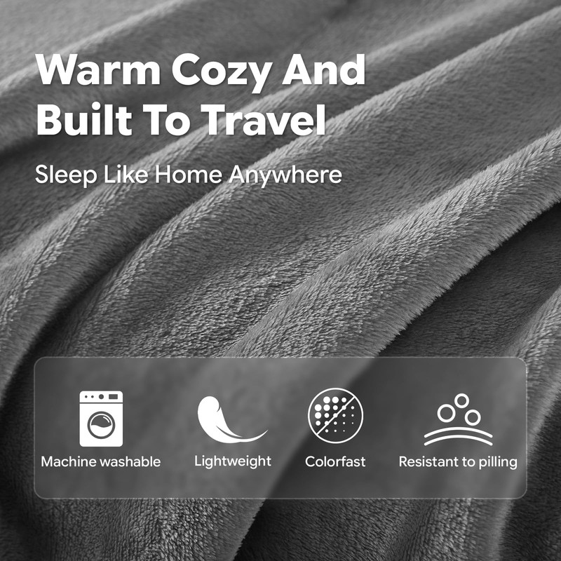 PEUJEW Travel Blanket, Soft 2-in-1 Airplane Blanket, 65x40 Inches, Travel