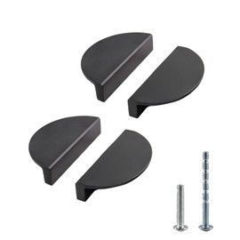 Jiozermi 4 Packs Half Moon Cabinet Pulls, 2 1/2 inch Drawer Pulls, Semicircle Pulls, Solid Brass Hardware Pulls, Black (Total Length: 3.07")