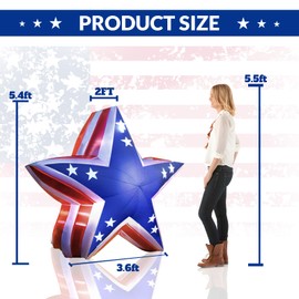 GOODENY Patriotic Inflatable 5.4FT USA Star 4th of July Inflatable Yard Decorations Outdoor Holiday LED Blow up Decor for American Decorations Advertising Business Promotion