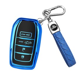 QBUC for Toyota Key Fob Cover, Key Fob Case for Toyota Tacoma Prius Venza Corolla Crown Sequoia Tundra Grand Highlander RAV4 Prime Key Fob Protection with Keychain Car Accessories (Blue)