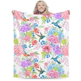 Hummingbird Throws Blanket for Gifts Couch Bed Bedding Soft Flower Flannel Blankets 50x40 Inch