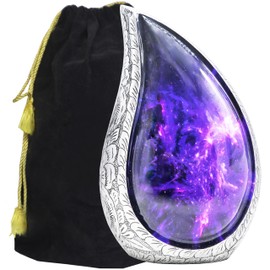 M MEILINXU Cremation Urns for Human Ashes Adult Female & Male, Urn for Ashes for Women & Man, Aurora Borealis Teardrop, Funeral Decorative Engraving, Purple and Blck, Cosmic Galaxy Tear Drop - Large