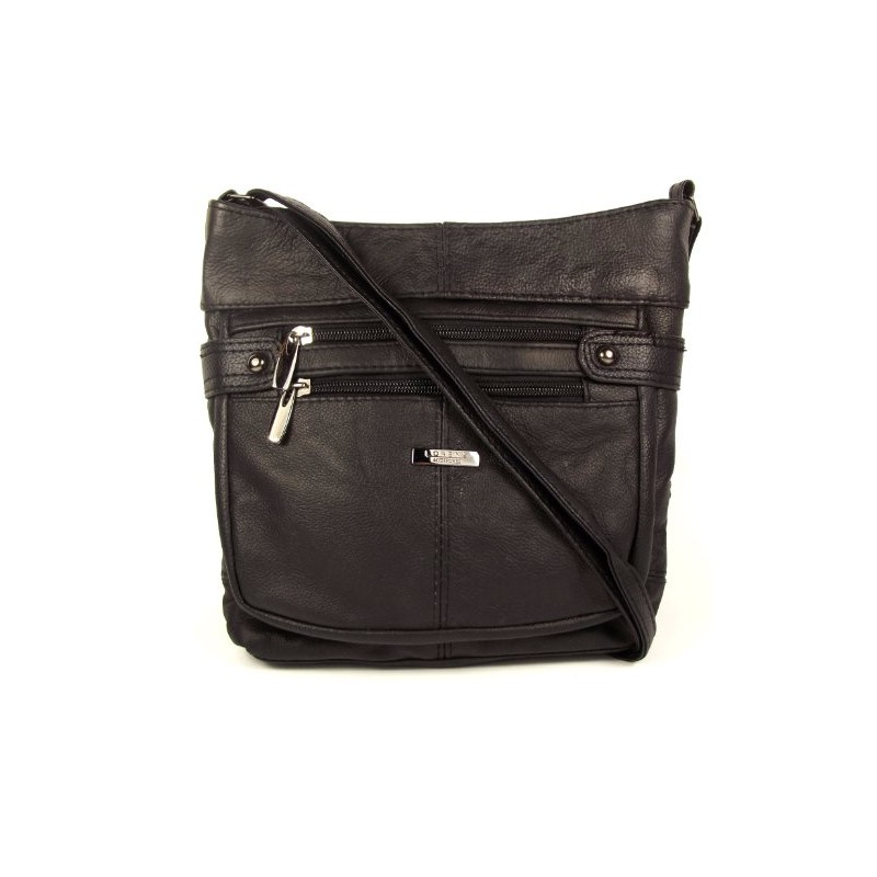 Black Genuine Real Leather Ladies Medium Handbag Shoulder Bag Long