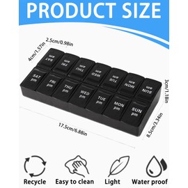 BPTRKOM Pill Box 7 Days 14 Grid Pill Box with Improved Open Design, BPA-Free Portable Pill Box for Medicines, Vitamins, Dietary Supplements etc. (with Braille Letter)