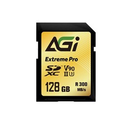 AGI SD Card 128GB V90 Extreme SDXC UHS-II U3 (Read and Write Speed 300/250MBs) SE238 Memory Card for 8K UHD SDXC Digital Camera SLR Camera