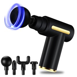 GVIOOBE Pistola de Masaje Muscular con 4 Cabezas, Mini Maquina Masajeadora de 6 Velocidades, Masaje Profesional Para Musculos Ligamentos y Tejidos, Pistola Portatil, Carga USB (Pantalla LCD Negra)