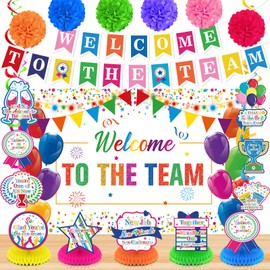 Welcome To The Team Banner Decorations Colorful Glittery Welcome Sign Hanging Decorations New Employee Welcome Banner Honeycomb Centerpieces Paper Pompoms Welcome to School Classroom Teacher Office