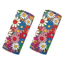 BIGCARJOB 2 Pieces Luggage Handle Wrap with Pink Hippie Daisy Print Trolley Case Grip Suitcase Identifier Protective Cover Luggage Handles Wrap Grips Women Girls Luggage Accessories