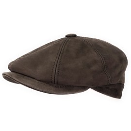WEROR WEROR-263.1 Men's and Women's Flat Cap Leather Flat Cap Peaked Cap, brown
