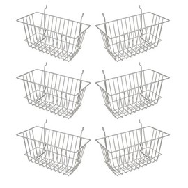Econoco - Epoxy Chrome Multi-Fit Narrow Wire Basket for Slatwall, Pegboard or Gridwall (Set of 6) Metal Semi-Gloss Basket, Epoxy Chrome