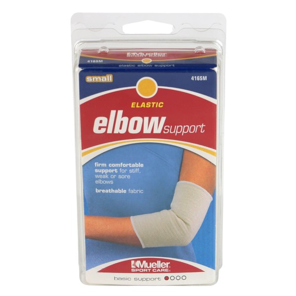 Mueller Elbow Support Elastic Knit, Contoured, Lightweight, Beige - Small