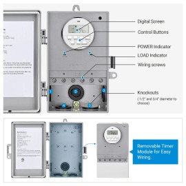 DEWENWILS Pool Pump Timer, Digital Timer Box, 2HP 40A ON/Off Programmable Timer