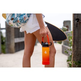 HYDRO CELL Wide Mouth Paracord Handle - Strap Carrier with Safety Ring and Carabiner. Compatible with 14, 18, 24, 32, 40, and 64 oz Stainless Steel Water Bottles (Red/Orange)