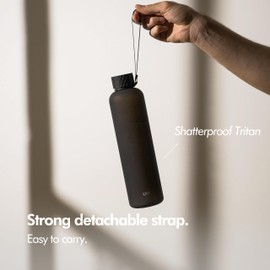 KIVY Slim Water Bottle 32oz [Lightweight & Shatterproof] Fits Backpack & Cupholder for Travel, Sports, School, Gym - Black water bottle no straw - Mens water bottle screw top - Dishwasher Safe