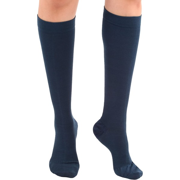 Graduated Cotton Compression Socks - Unisex Firm Support 20-30mmHg, Support Knee High's - Closed Toe, Color Navy, Size Large- Absolute Support, SKU: A105