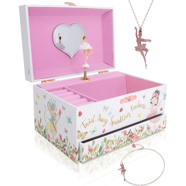 The Memory Building Company Music Box - Ballerina Jewelry Box for Girls and Boys w/Matching Necklace and Bracelet - Birthday Gifts for Girls Age 6 and Up - Stocking Stuffers