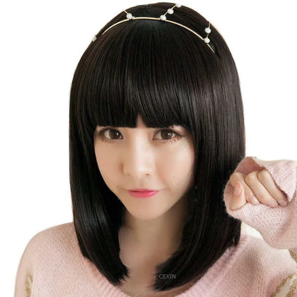 LESUN Wig, Bob, Full Wig, Semi-Long, Medium, Women's, Small Face,