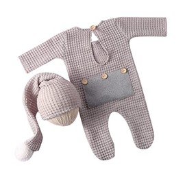 Herbests 2 Piece Newborn Photography Prop, Baby Photo Shooting Costume Set, Knitting Romper Clothing, Photo Costume Prop Outfit with Hat, Baby Photo Photography Prop for 0-3 Months Boys Girls