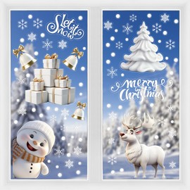FOPINOA Christmas Window Stickers, 3D Xmas Window Decals White Christmas Window Clings Double Sided for Xmas Decorations(8 Sheets)